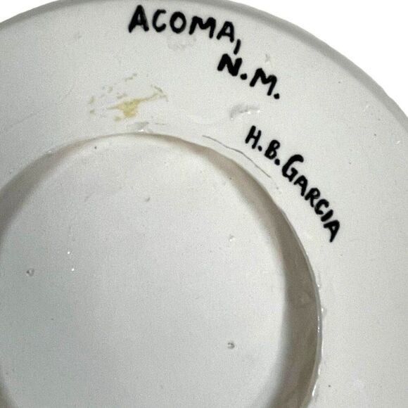 Signed H.B. Garcia Acoma Pueblo Pottery Butterfly Fan Serving Plate 12X11 READ - Picture 4 of 7